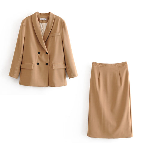 2022 Spring Autumn Women Blazers Suits Doule Breasted Pink Blazer High Waist Skirt Office Lady Sets Two-piece Coat Suit