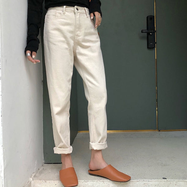 2022 Spring Meters White Jeans Woman Loose Nine Ankle Denim Pants High Waist Dad Jeans