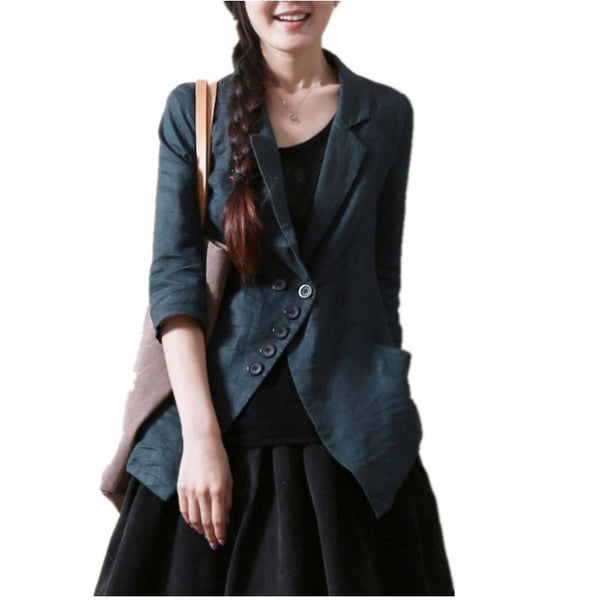 2023 Spring Arts Style Women Long Sleeve Cotton Linen Blazer Femme Single Breasted Slim CasualBlazers And Jackets M182
