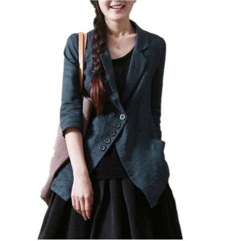 2023 Spring Arts Style Women Long Sleeve Cotton Linen Blazer Femme Single Breasted Slim CasualBlazers And Jackets M182