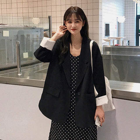 2022 Spring Summer Blazers Korean Chic Casual small Suit Women Loose black long-sleeved Suit Jacket g