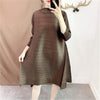 2022 Spring Turtleneck Women Dress Miyak Pleated Design Solid loose large size Female Knee-length Dress Tide