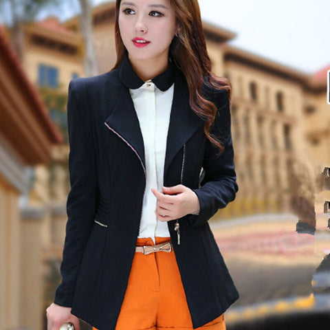 2022 Spring Women's Zipper Slim Medium-long Small Suit Jacket Female Blazer Zippered Slim Long Blazer  Women Blazers and Jackets