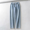 2022 Summer Light Blue Women Asymmetric Fly Jeans With Button Closure Split Waist Straight Leg Jeans Plus Size 2S4F