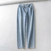 2022 Summer Light Blue Women Asymmetric Fly Jeans With Button Closure Split Waist Straight Leg Jeans Plus Size 2S4F