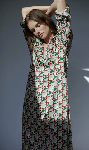 2022 Summer Geometric Print Flute midi Dress -style za women 2022 sheining vadiming   women female dress W6542