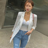 2023 Summer Korean Lace Blazer Women's Commuting Double-breasted Sexy Lace Coat Notched collar Casual OL Outwear
