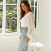 2023 Summer Sexy Women V-Neck Blouse American Style Lantern Sleeve Short Navel Slim Fit Wild Shirt