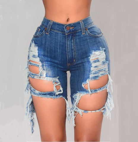 2022 Summer Women Big Hole Beggar Stretch Denim Shorts Ripped Distressed High Waist Demin Jeans Female Street Style Short Jeans