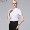 2023 Summer Women Workwear Short Sleeve Turn-down Collar Pleated Formal Shirt Bodysuit Blouse Gray Striped Body Shirts Plus Size