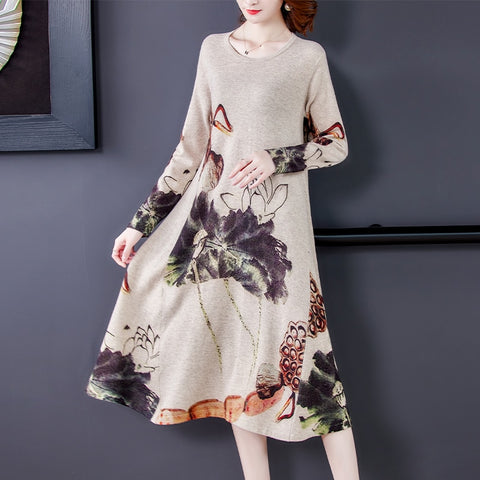 2022 Vintage  3XL Plus Size Knit  Wool Dress Sweater Maxi Dress Autumn Winter Casual Women Elegant Bodycon Long Sweaters