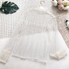 2023 Wanita Bordir Lentera Lengan Pullover Renda Voile Dasar Kemeja Wanita Musim Gugur Musim Dingin Slim Mengacak-acak Mesh Kasa Renda Blus Tops
