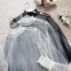 2023 Wanita Bordir Lentera Lengan Pullover Renda Voile Dasar Kemeja Wanita Musim Gugur Musim Dingin Slim Mengacak-acak Mesh Kasa Renda Blus Tops