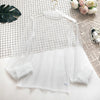 2023 Wanita Bordir Lentera Lengan Pullover Renda Voile Dasar Kemeja Wanita Musim Gugur Musim Dingin Slim Mengacak-acak Mesh Kasa Renda Blus Tops