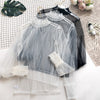 2023 Wanita Bordir Lentera Lengan Pullover Renda Voile Dasar Kemeja Wanita Musim Gugur Musim Dingin Slim Mengacak-acak Mesh Kasa Renda Blus Tops
