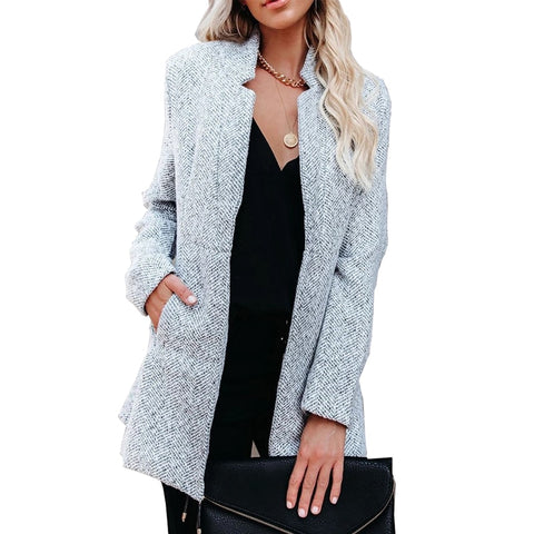 2022 Winter New Fashion Women Gray Blazers Work Office Lady Suit Slim Business Female Blazer Coat