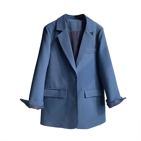2022 Women Autumn Coat Turn Down Collar Blue Blazer Feminino Casual Ladies Vintage Blzaers Coat Casaco Feminino Tops For Women