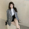 2022 Women Autumn Stylish Loose Thin Striped Blazer Coat Notched Collar Double Breasted Casual Suits Jacket