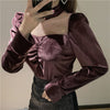 2023 Women Bottoming Blouse Spring Autumn Sweet Velvet Patchwork Mesh Shirt Female Long Sleeve Blouses Short Tops AB2005
