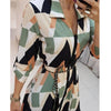2023 Women Casual Dress Wave Pattern Split Hem Long Sleeve Shirt Dress For Women Turn-Down Collar Loose Maxi Dress Lady
