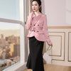2022 Women 2 Piece Set Skirt Suit of  Slim Elegant Ruffles Green Pink Blazer
