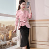2022 Women 2 Piece Set Skirt Suit of  Slim Elegant Ruffles Green Pink Blazer