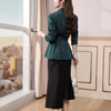 2022 Women 2 Piece Set Skirt Suit of  Slim Elegant Ruffles Green Pink Blazer
