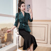 2022 Women 2 Piece Set Skirt Suit of  Slim Elegant Ruffles Green Pink Blazer
