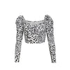 2023 Women Leopard Print Top Sexy Scoop Neck Long Sleeve Summer Bustier Crop Top Tank Tops Vest Slim Fit Blouse Shirt