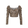 2023 Women Leopard Print Top Sexy Scoop Neck Long Sleeve Summer Bustier Crop Top Tank Tops Vest Slim Fit Blouse Shirt