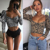 2023 Women Leopard Print Top Sexy Scoop Neck Long Sleeve Summer Bustier Crop Top Tank Tops Vest Slim Fit Blouse Shirt