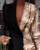2022 Women Office Dress Colorblock Patchwork Long Sleeve Blazer Dress V Neck Sequins Double Breasted Blazer Dress