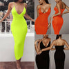 2022 Women Sexy Bodycon Sleeveless Strap Deep V-neck Dress Hollow Out Solid Clubwear Party Long Maxi Dress Sundress