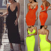 2022 Women Sexy Bodycon Sleeveless Strap Deep V-neck Dress Hollow Out Solid Clubwear Party Long Maxi Dress Sundress
