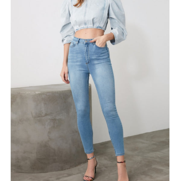 2022 Women Skinny Jeans Light Blue High Waist Denim Stretch Washed Autumn-winter Elastic Size Slim fit Pencil Pants