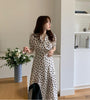 2023 Women Summer Long Dresses Short Sleeve Bow Tie A Line Flower Floral Print Flhjlwoc Korean Japanese Style Ruffled Dress 4327
