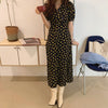 2023 Women Summer Long Dresses Short Sleeve Bow Tie A Line Flower Floral Print Flhjlwoc Korean Japanese Style Ruffled Dress 4327