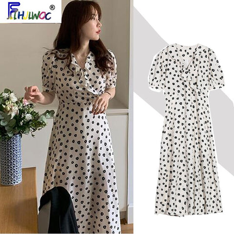 2023 Women Summer Long Dresses Short Sleeve Bow Tie A Line Flower Floral Print Flhjlwoc Korean Japanese Style Ruffled Dress 4327