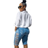 2022 Women Summer Shorts Jeans Hole High Waist Casual Zipper Fly Knee Jeans Street Knee Length Denim Shorts Skinny G5312