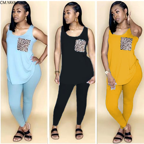 2023 Women Two Pieces Sets Summer Tracksuits Sleeveless O-Neck Tops+Pants Suit Sporty Fitness Leopard Outfits 2 Pcs Street G8221