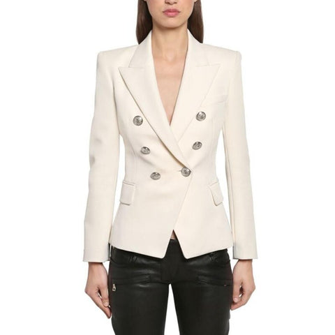 2022 Women's Blazer Thick Fabric Double-breasted Silver Button Slim White Black Blue Khaki Office Ladies Blazer Jacket Women