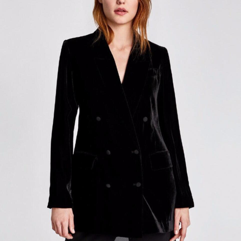 2023 Autumn Blazer Women Velvet Suit Slim Office Lady V neck Double Br 2023-autumn-blazer-women-velvet-suit-slim-office-lady-v-neck-double-br