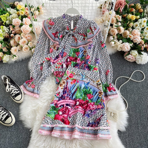 2022 autumn French girly wear suit sweet fresh beauty shirt fishtail skirt two-piece skirt