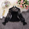 2023 autumn winter female o-neck lantern sleeve slim ruffles velvet with gauze shirt women's elegant blouse women shirts top