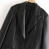2022 autumn women style lapel long-sleeved long-sleeved back hem, split-breasted, imitation leather loose casual blazer