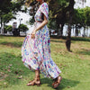 2022 cotton Thai holiday V-neck cardigan bandage dress printed beach skirt