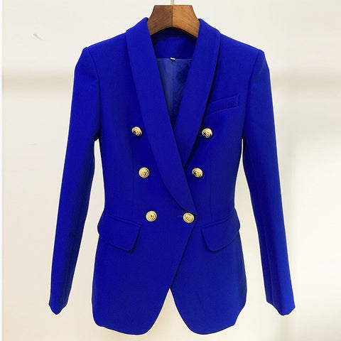 2022 autumn and winter ladies jacket office mid-length suit High-end metal double-breasted ladies blue blazer