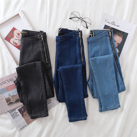 2022 spring 4 Color Available Side Zipper Jeans Women Autumn high waist Skinny Pencil denim pants Women Jeans