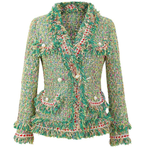 2022 spring autumn small fragrance tweed blazers women ladies v-neck OL plaid suit jacket