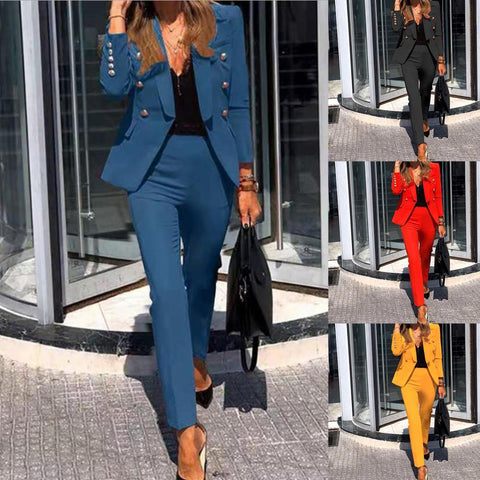 2022 2 piece set Women suit Double breasted Blazer and Trousers Elegant High Chic Lady Woman blazer Outfits Pants Suits